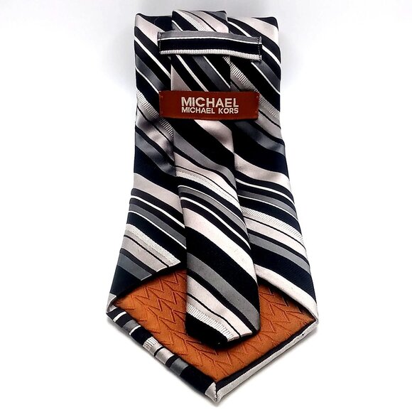 Michael Kors Men's Tie Black Gray White Diagonal Striped 100% Silk Necktie 59"L - Picture 5 of 11
